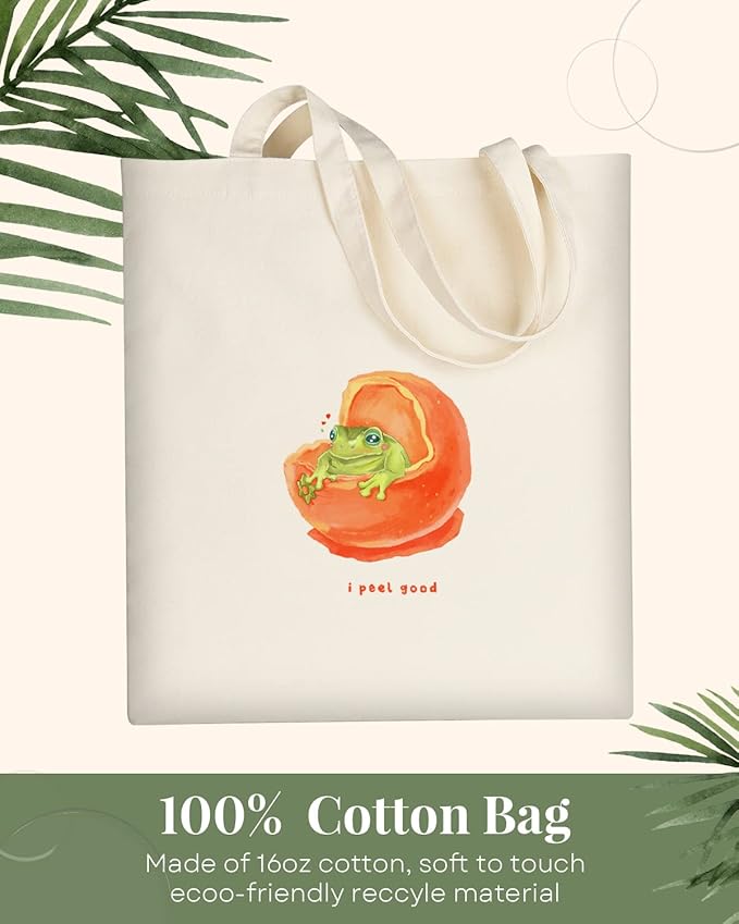AUSVKAI Canvas Tote Bag Aesthetic for Women, Cute Reusable Cloth Cotton Bags for Shopping Beach Grocery