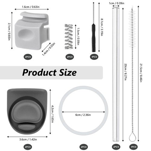 Replacement Parts Set for Owala FreeSip 24/25/32oz & Flip 32oz Includes 2Pcs Silicone Seal Ring, 2Pcs Top Cap Stoppers, 2Pcs Push Button Switch, 2Pcs Reuseable Drinking Straws, 1Pcs Cleaner Brush.