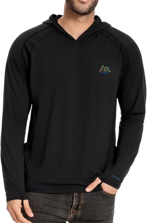 Men’s UPF 50+ Hoodie Shirt Long Sleeve Permanent UV Sun Protection Vented Tee Performance for Outdoor Hiking Fishing