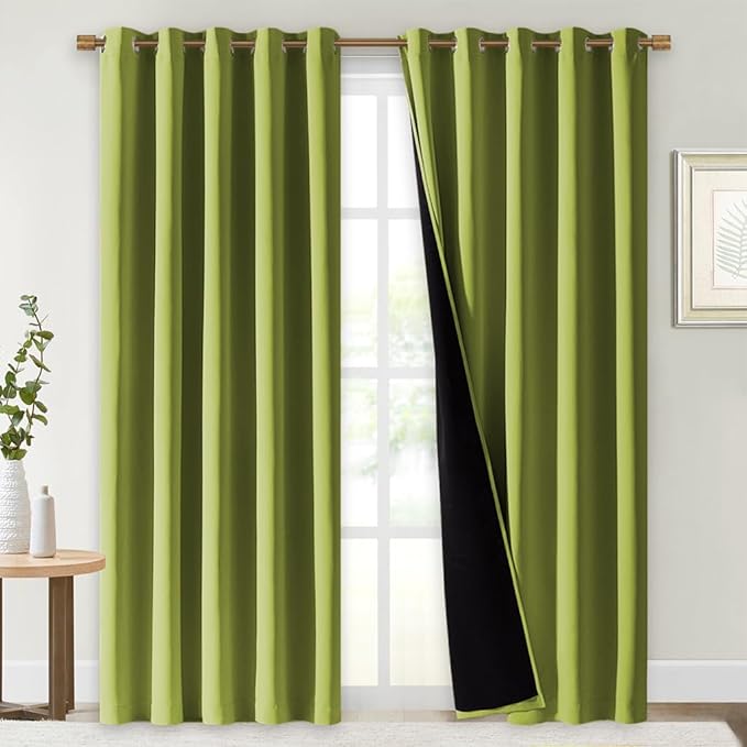 NICETOWN 100% Blackout Window Curtain Panels, Fresh Green, 2 Pieces, Cold and