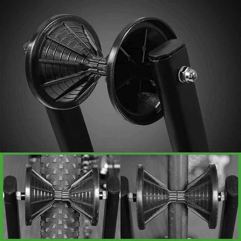 Sports Foldable Alloy Bicycle Stand Bike Floor Parking Rack Steady Wheel Holder Fit 20"-29" BikesIndoor Home Garage Cycling Storage Organizer Cycle Tires Rack Holder for Mountain and Road Bike