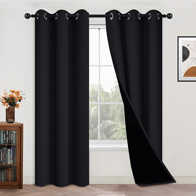 Yakamok 100% Blackout Curtains Energy Saving Thermal Insulated 2 Thick Layers