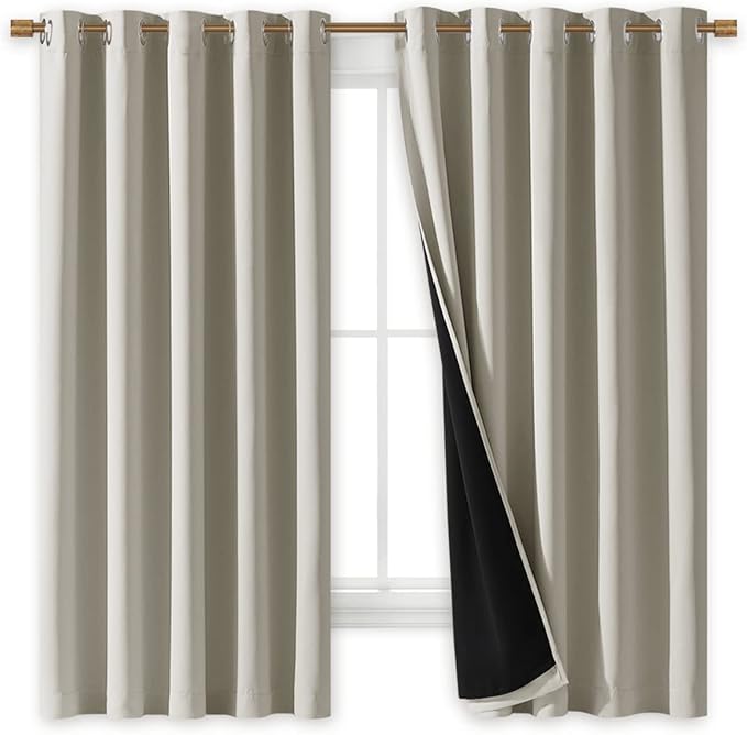 NICETOWN Natural 100% Blackout Lined Curtains, 2 Thick Layers Completely