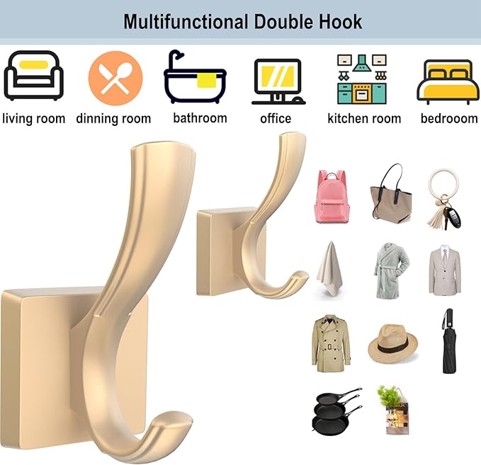 TOFIIGREM Gold Coat Hooks, Towel Robe Hooks Bathroom Entryway Mudroom Pool Hooks