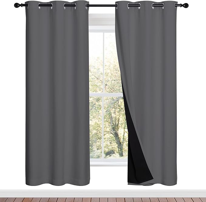 NICETOWN Grey Full Shade Curtain Panels, Pair of Energy Smart & Noise Blocking