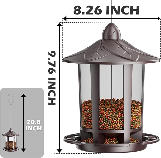 Birdream Bird Feeders for Outdoor Hanging, Assembly Required, 1-Min Easy Setup, Charming Castle Design, Attracting Cardinals Chickadees Goldfinches & Sparrows - Brown