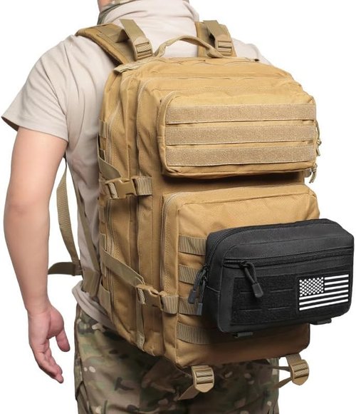 MOLLE Tactical Admin Pouch - Laser Cut Utility Bag with US Flag Patch & Keychain for Gear Organization