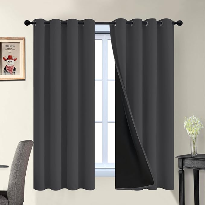 Yakamok 100% Blackout Curtains, 2 Thick Layers Thermal Insulated Total Blackout
