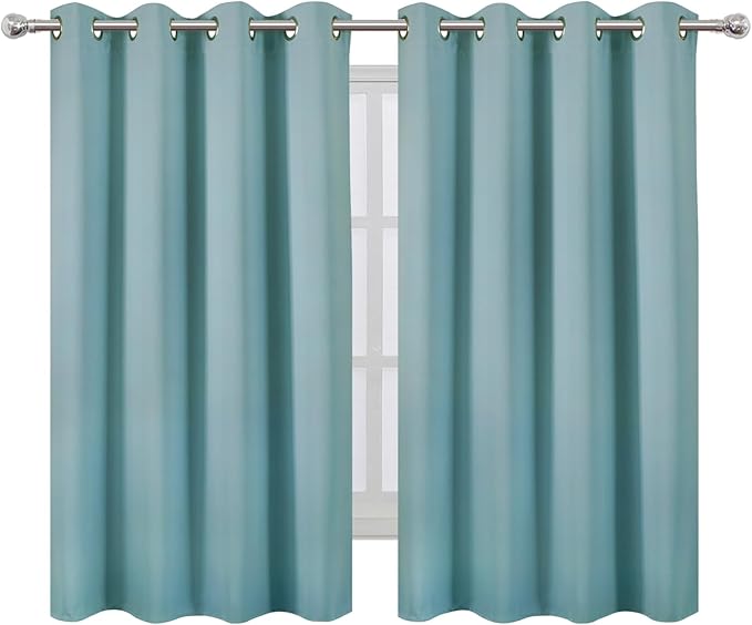 LEMOMO Blackout Curtains 66 x 54 Inch Long Stone Blue Curtains Set of 2 Panels