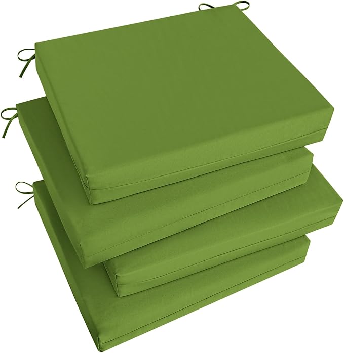 Basic Beyond Outdoor Chair Cushions Set of 4, Square Corner Outdoor Cushions for Patio Furniture, Water Resistant Patio Chair Cushions with 2 Ties, 18.5x16x3, Grass Green