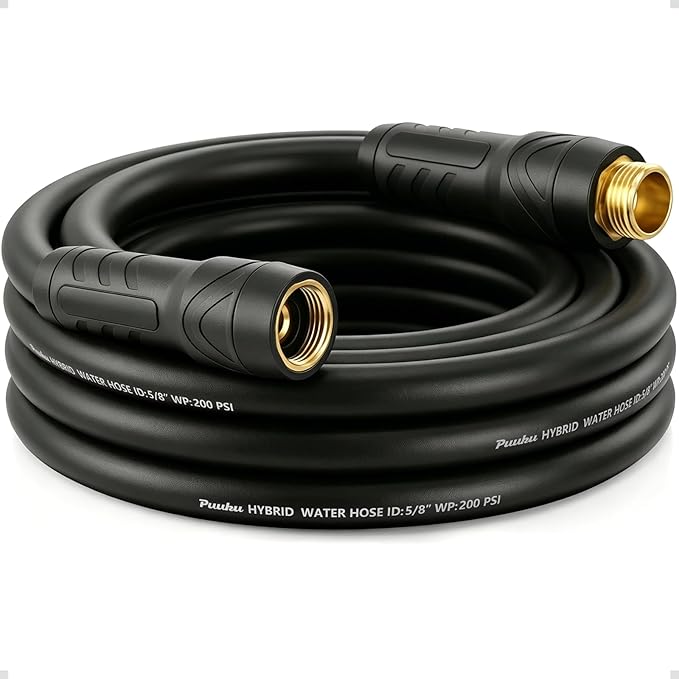 Short Garden Hose 15ft x 5/8", NON-EXPANDABLE Heavy Duty Premium Flexible Water Hose, No Kink, Leakproof, Lightweight Hybrid Hose with Male to Female Fittings for Household、Backyard
