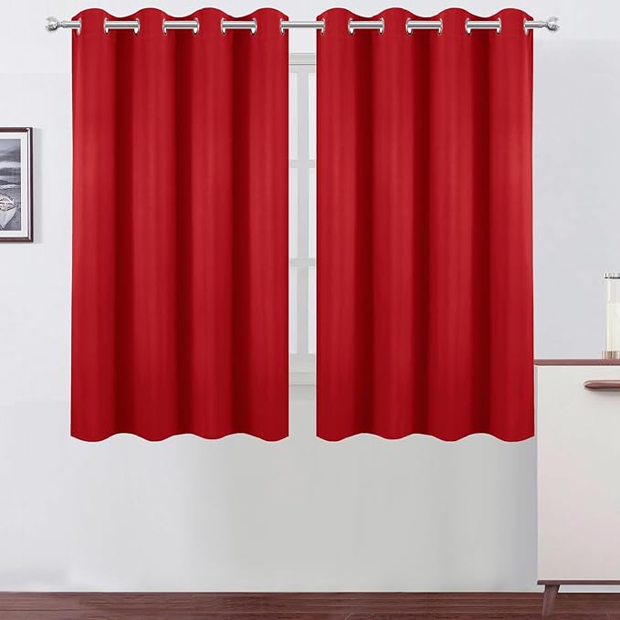 LEMOMO Blackout Curtains 66 x 54 Inch Long Bright Red Curtains Set of 2 Panels
