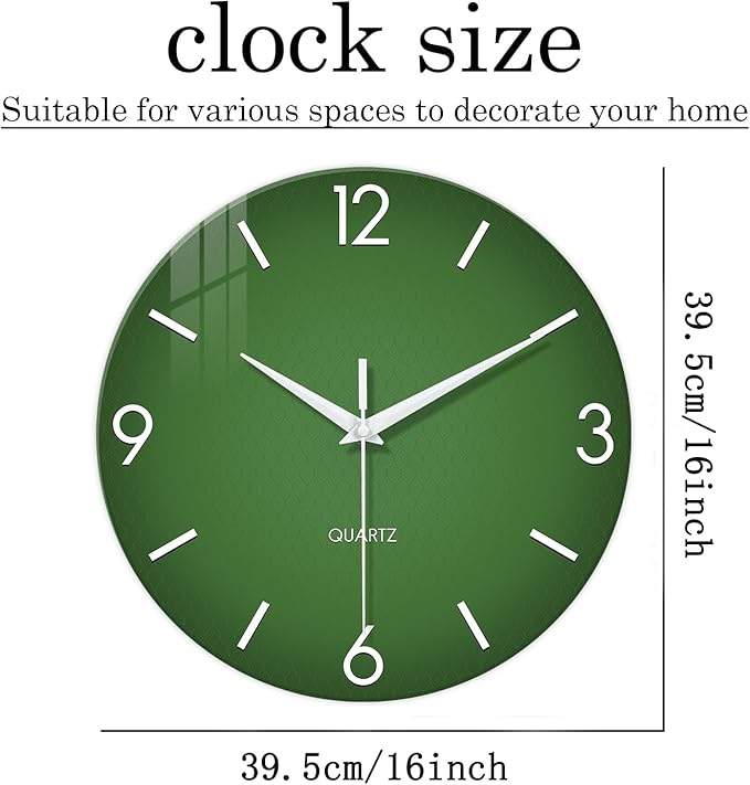 XFM Large Green Wall Clock 16 Inch Simple Wall Clock s Battery Operated Modern