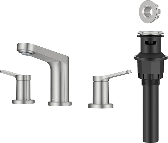 KRAUS Indy Widespread Bathroom Faucet in Spot-Free Brushed Nickel with 2 Handles, Pop Up Drain and Supply Lines, FUS-14103SFBN