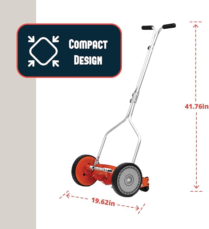 American Lawn Mower Company 1204-14 14-Inch 4-Blade Push Reel Lawn Mower, Red