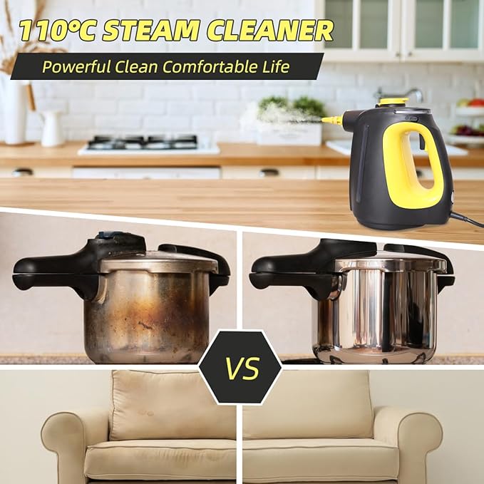 Handheld Steam Cleaner with 9 pcs Accessories Multi Surface Steam Cleaner for Home 530ml Natural Multi Purpose Steamer for Cleaning Grime, Grease，Floor, Upholstery, Grout and Car