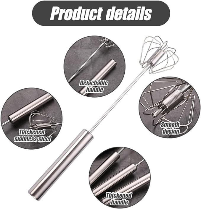 2025 Upgrade Stainless Steel Egg Whisk, Semi-Automatic Hand Push Mixer Stirrer Whisk Blender, Stainless Steel Whisks Blender for Blending, Beating & Stirring (14inch)