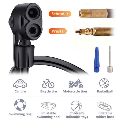 Bike Pump, Mini Bicycle Pump Portable Bike Floor Pump with Presta and Schrader Valves Aluminum Alloy Floor Bicycle Air Pump Compact Mini Bike Tire Pump, Extra Valve and Gas Needle for All Bike -Blue