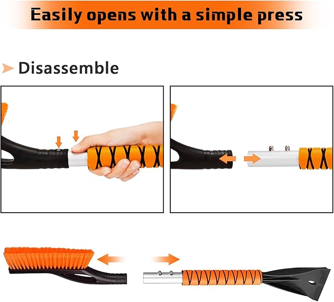 Snow Brush & Ice Scraper, 27 Inch, Ice Scrapers for Car Windshield, Detachable Snow Removal Tool with Ergonomic Foam Grip for Cars Trucks Suvs (Heavy Duty Abs, PVC Brush)