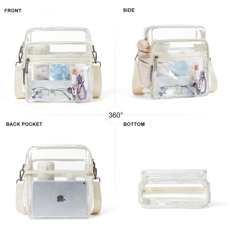 LATMAP Clear Bag for Stadium Events 12x6x12 Clear Purse with 3-Zipper Pockets Crossbody Handbag Tote for Concerts Sports