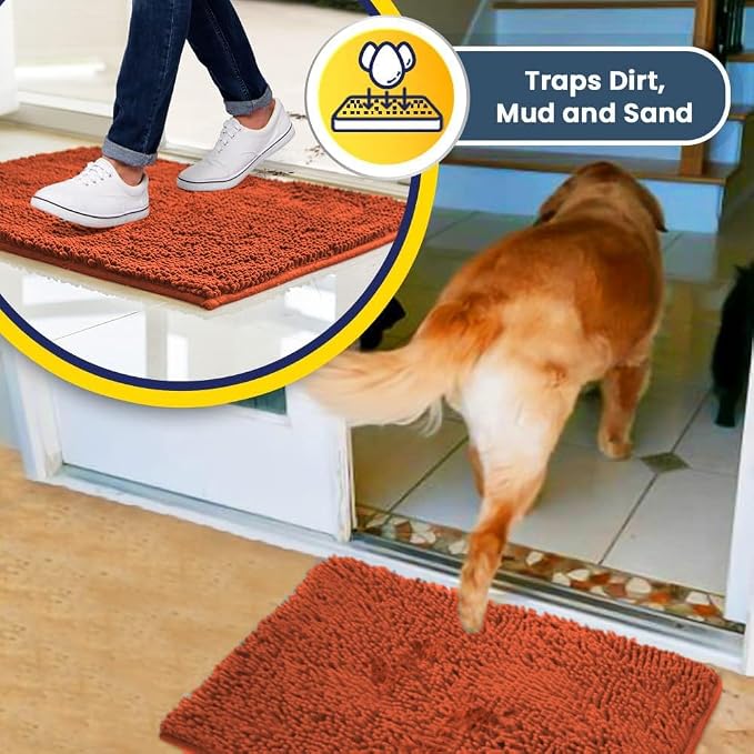 Muddy Mat® | Super Water Absorbent Door Mat Indoor, Microfiber Quick Dry Chenille Entryway Rug, Slip Resistant Front Door Mat, Indoor Mats for Entryway, Machine Washable Pet Rug, Coral 2ft x 3ft