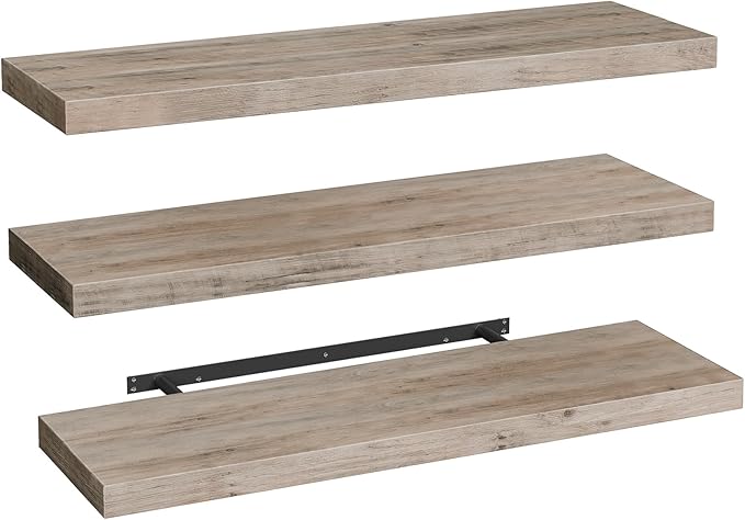 RALGEND Floating Shelves for Wall, 47.2" Large Grey Wall Shelf Set of 3