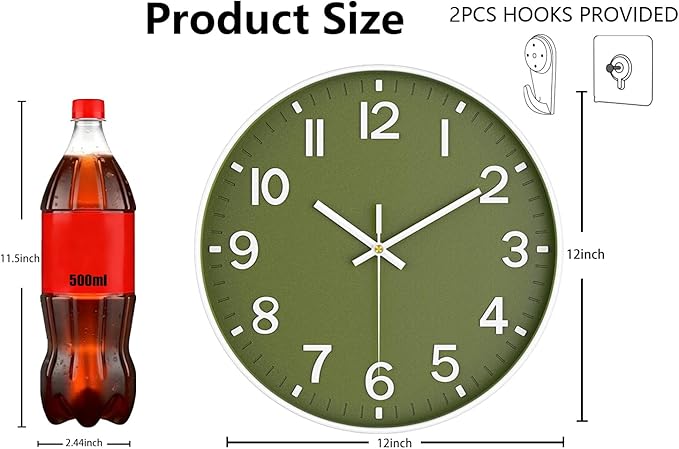Wall Clocks Battery Operated, 12 Inch Non Ticking Wall Clock, Silent Analog