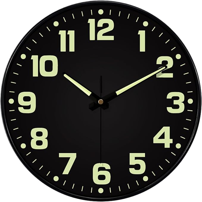 12 Inch Silent Wall Clocks Battery Operated, Glow in The Dark Wall Clock