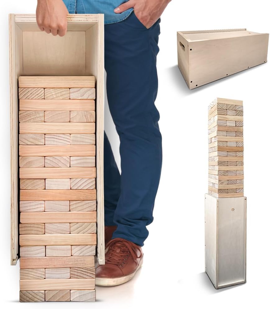 SWOOC Games® - Giant Tower Game | 3-in-1 Straightener, Table & Storage Box - Grows Up to 6ft