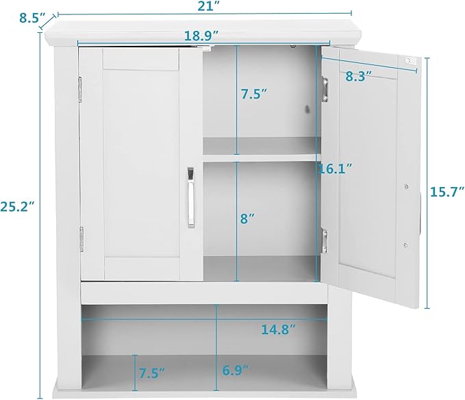 VINGLI Bathroom Wall Cabinet 21"x8.5"x25" Modern White Medicine Wall Mount