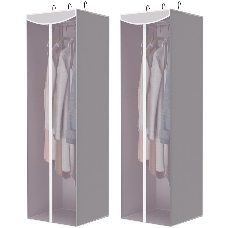 STORAGE MANIAC 2-Pack Hanging Garment Bag, Long Garment Cover for Closet, Clear Garment Bags for Storage, Large Garment Storage Bag for Dresses, Suits, Zipper Cover with Sealed Clear Window, Grey