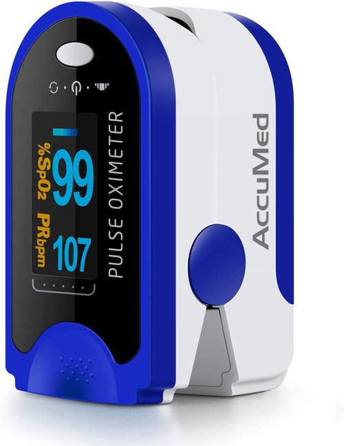 AccuMed CMS-50D Fingertip Pulse Oximeter - Blood Oxygen Monitor with Carrying Case & Lanyard (Blue)