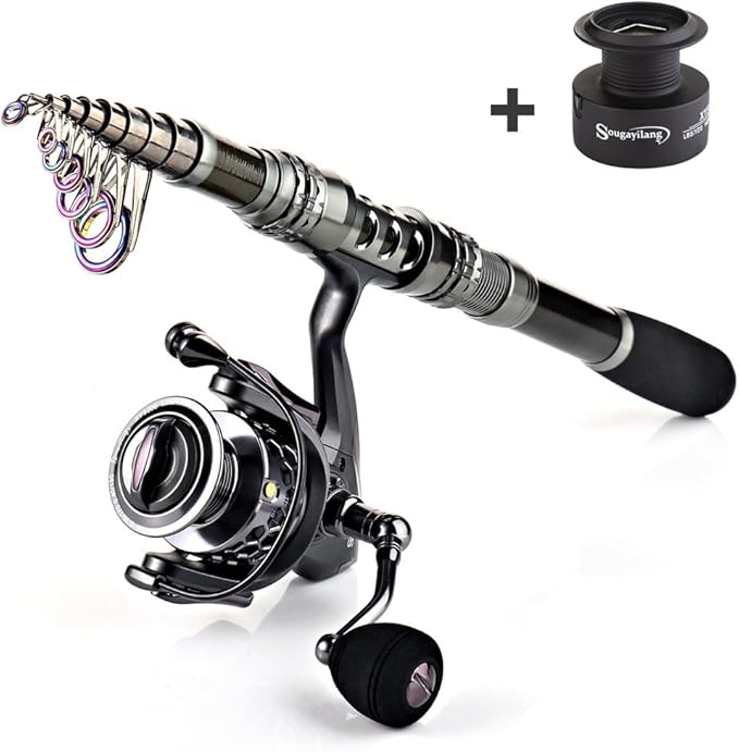 Sougayilang Fishing Rod Reel Combo with Telescopic Fishing Pole Spinning Reel Carrier Bag for Travel Saltwater Freshwater Fishing