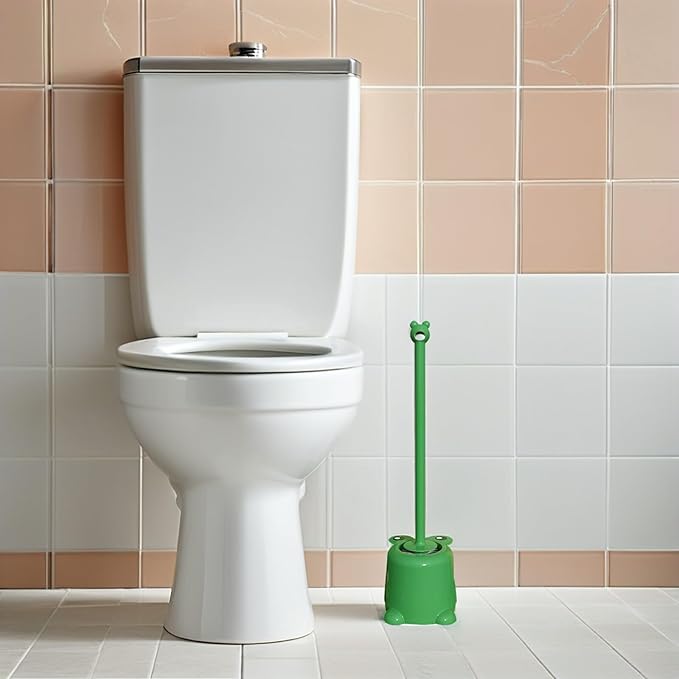 Beaupretty Frog Toilet Brush with Holder Set Long Handle Soft Bristles Cute Cartoon Frog Design Efficient Toilet Cleaning for Home Office Bathroom