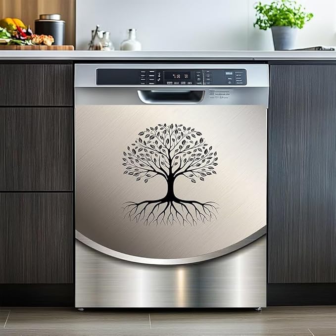 Dishwasher Magnet Cover Sticker,Stainless Steel Design Tree Pattern Fridge Door Cover Magnetic,Refrigerator Magnets Art Skin Panel Decal,Home Decor Decal,Vinyl Sticker,23W x 26H inchs