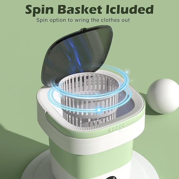 Portable Washing Machine, 7L/12L Upgraded Mini Washing Machine, Suitable for Small Clothes, Foldable Laundry Machine, Ideal for Dorm, Home, Hotel, Camping and Travel (Green, 12L)