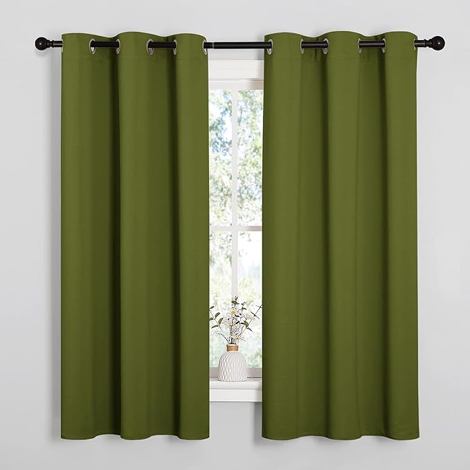 NICETOWN Olive Green Blackout Curtains 48 inches Length