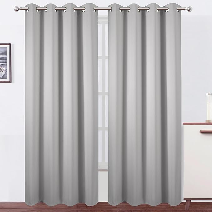 LEMOMO Blackout Curtains 52 x 90 Inch Long Light Grey Curtains Set of 2 Panels