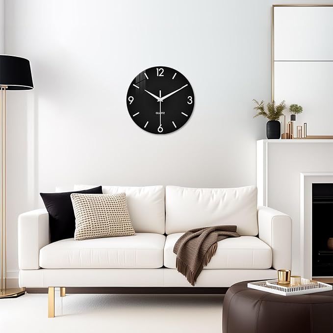 XFM Black Wall Clock 16 Inch Simple Wall Clocks Battery Operated Modern