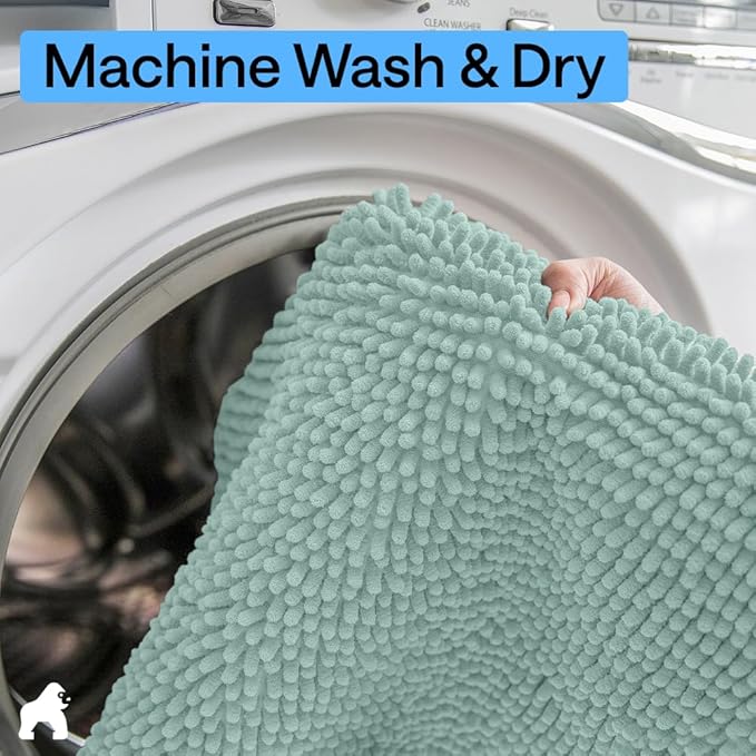 GORILLA GRIP Bath Rug Mat 30x20, Thick Soft Absorbent Chenille, Quick Dry Microfiber Mats, Rubber Backing Washable Shower Floor Rugs, US Designed Bathroom Bathmat Home Decor Accessories, Seablue