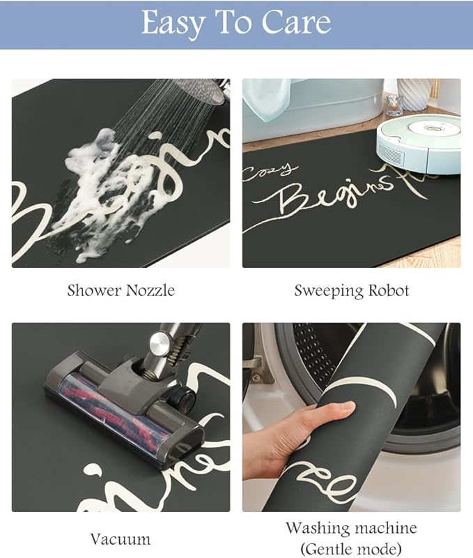 MontVoo-Bath Mat Rug Long Non Slip Super Absorbent Bathroom Runner Stain Resistant Quick Dry Thin Bathroom Mat Fit Under Door-17"x70",Black