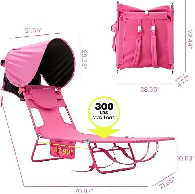 SUNNYFEEL Tanning Chair with Canopy, Face Down Lounger with Backpack Straps | 2-Pack Tanning Chair with Canopy, Face Down Lounger with Backpack Straps