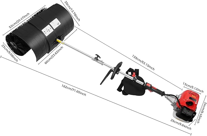 52CC 2-Stroke Gas Power Handheld Sweeper Broom,2.3HP 8500RPM Artificial Grass Brush Lawn Cleaner,20.47in Walk Behind Sweeper Grass Cleaner Tools for Boulevards,Driveways,Lawns,Sidewalks