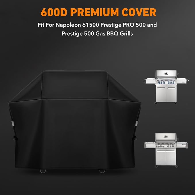Heavy Duty Grill Cover Fit for Napoleon 61500 Prestige PRO 500 and Prestige 500 Gas BBQ Grills,All Weather Protection Waterproof Cover Black
