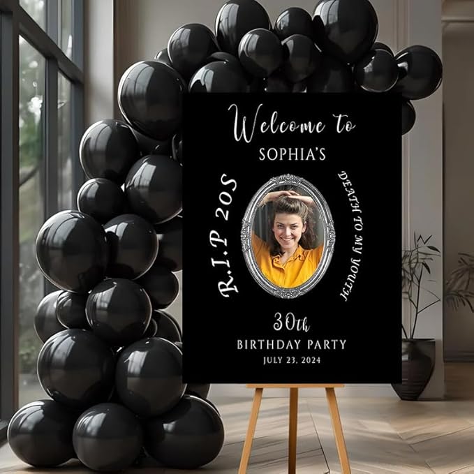 RIP 20s Welcome to My 30th Birthday Party Sign, Personalized Funeral For My Youth Custom Decor, Death to My Youth Welcome Board.