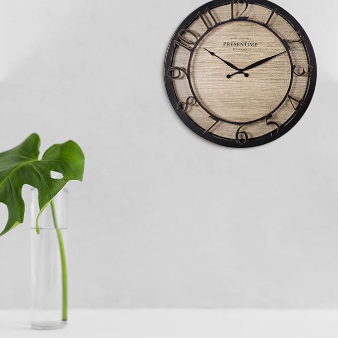 Presentime & Co 13" Farmhouse Series Wall Clock, Quartz Movement, Shiplap Style