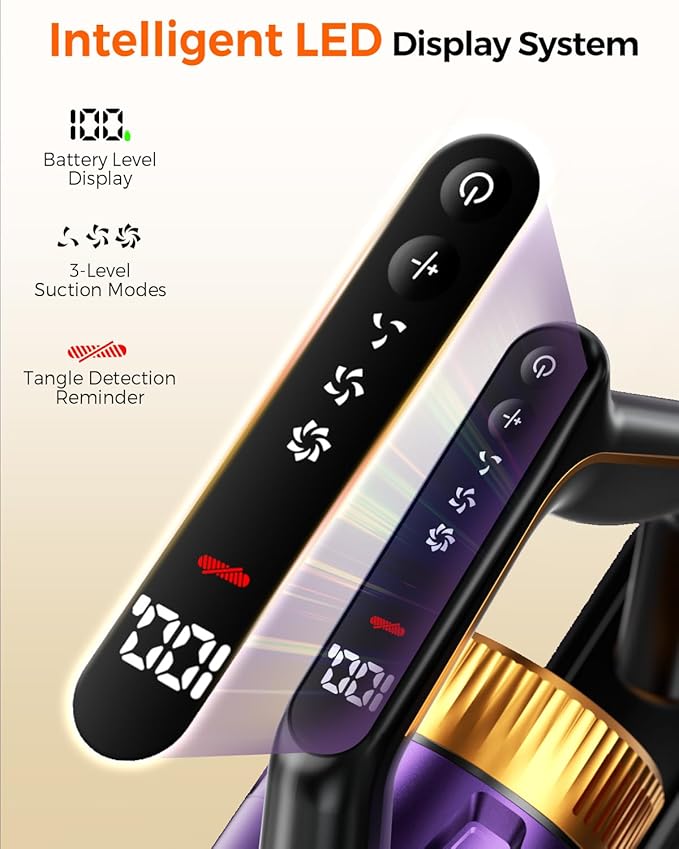 Cordless Vacuum Cleaner for Home, 580W/48KPa Powerful Suction, 65 Min Runtime, Lightweight Stick Vacuum with Touch Screen & Wall Mount, Handheld Vacuum for Pet Hair, Carpet & Hard Floors