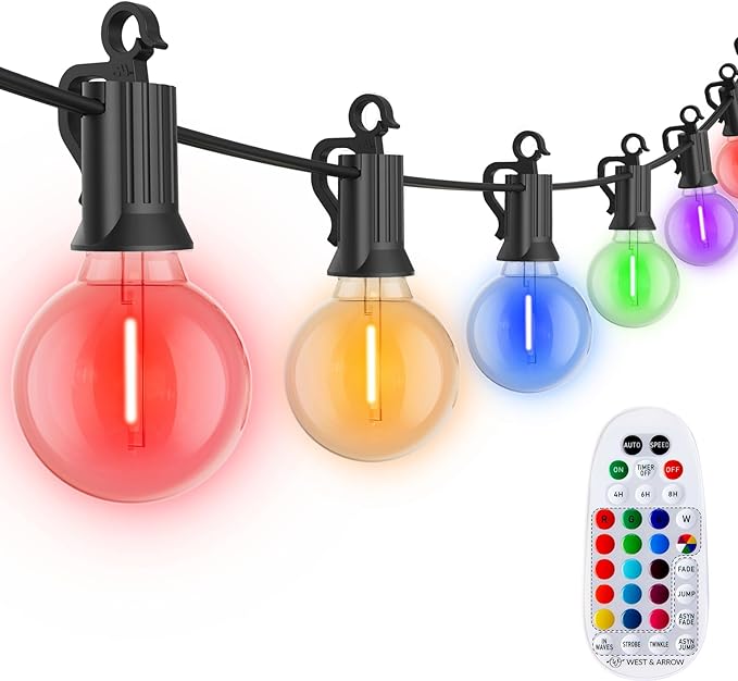 Brightown Outdoor String Lights 58 Feet G40 LED Patio Lights, 27 Plastic Edison Bulbs(2 Spare), Waterproof Connectable Hanging Light for Backyard Porch Balcony Party Decor, E12 Base, Multicolor