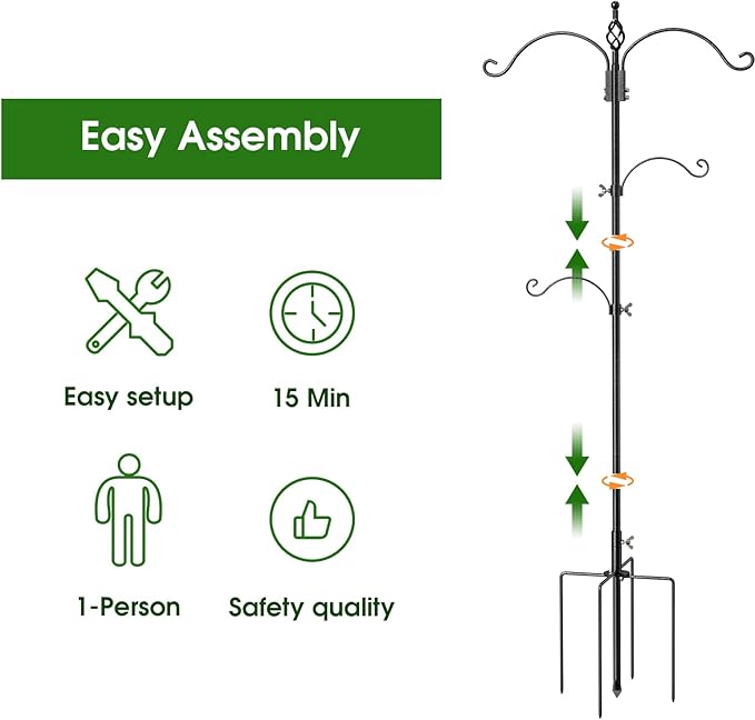 83 Inch Bird Feeder Pole Shepherd Hooks for Bird Feeders,Bird Feeding Station Kit with 5 Prongs Base Hummingbird Feeder Stand Hook for Outside