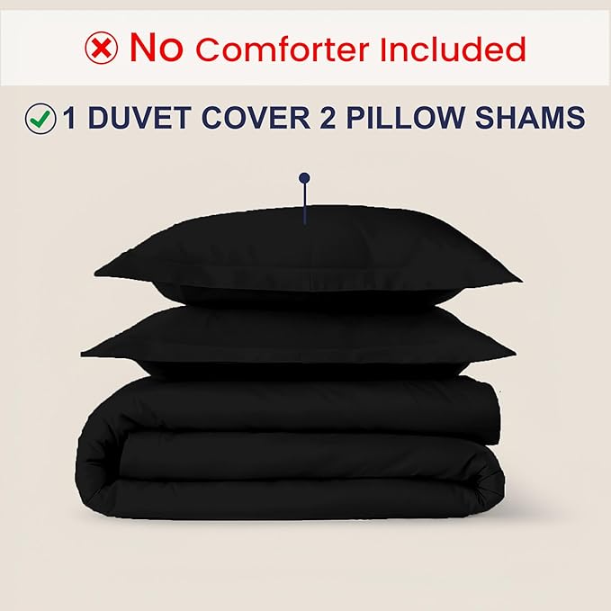 Kotton Culture 3 Pc California King Size Duvet Cover Set -100% Egyptian Cotton Sateen 600 Thread Count Ultra Soft Premium Durable Comforter Cover Zipper Closure & Corner Ties (Black,104"x98")